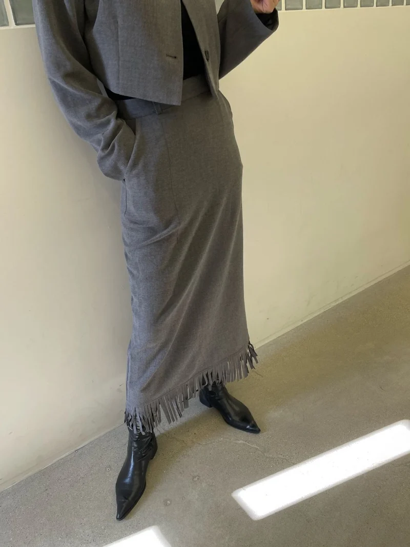 Iacocca Fringe Hem Midi Skirt