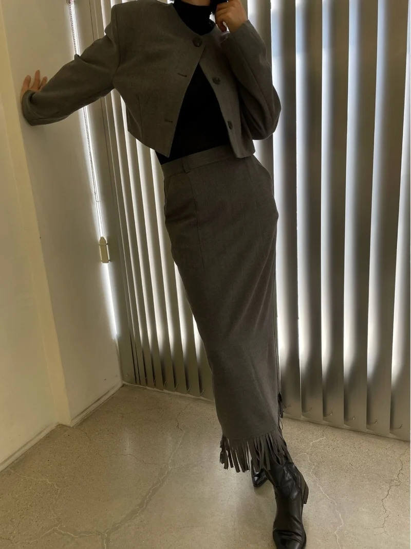 Iacocca Fringe Hem Midi Skirt