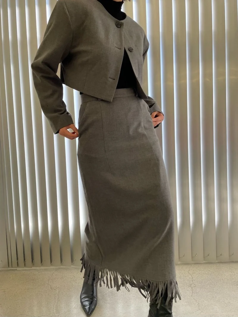 Iacocca Fringe Hem Midi Skirt
