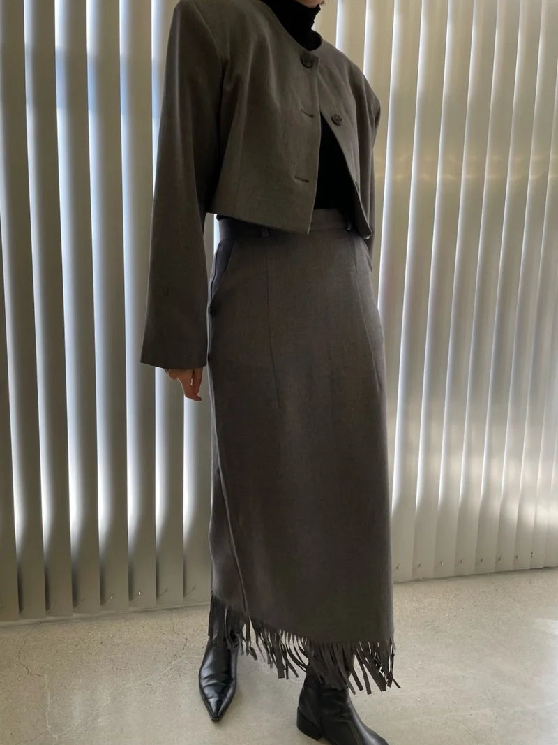Iacocca Fringe Hem Midi Skirt