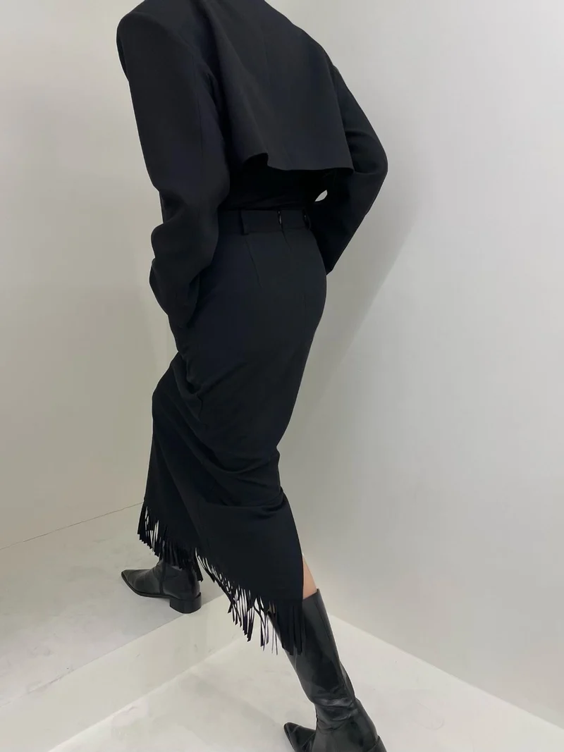 Iacocca Fringe Hem Midi Skirt
