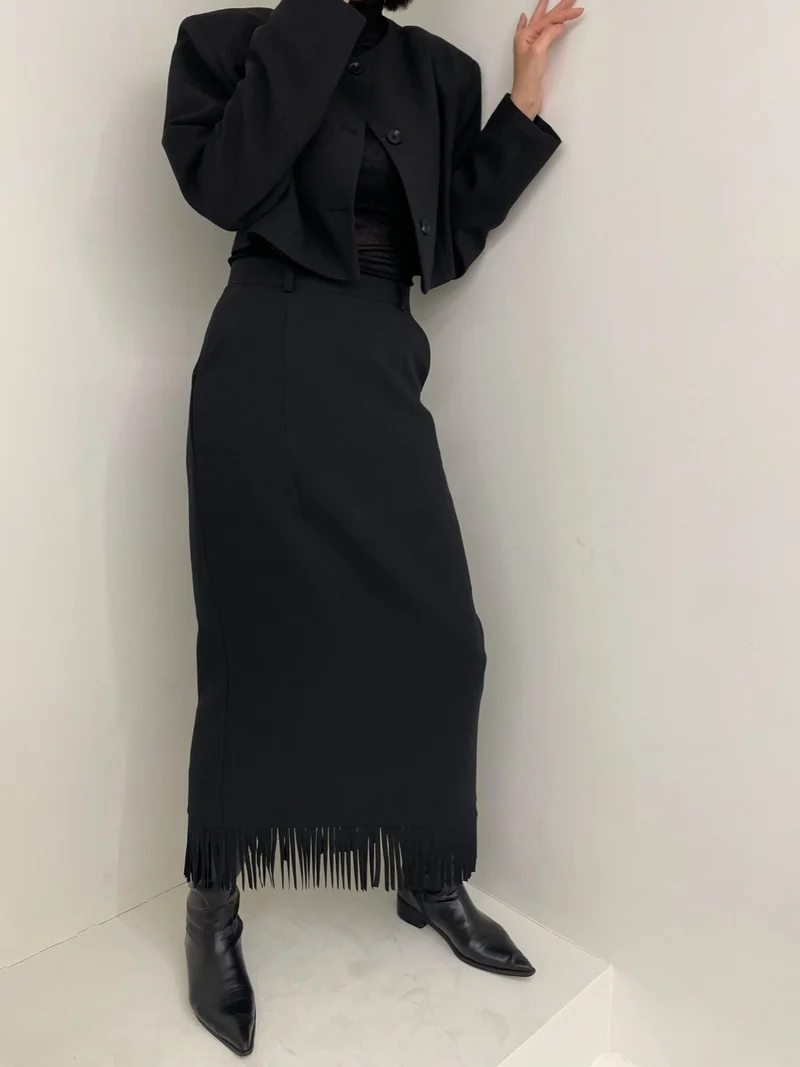 Iacocca Fringe Hem Midi Skirt