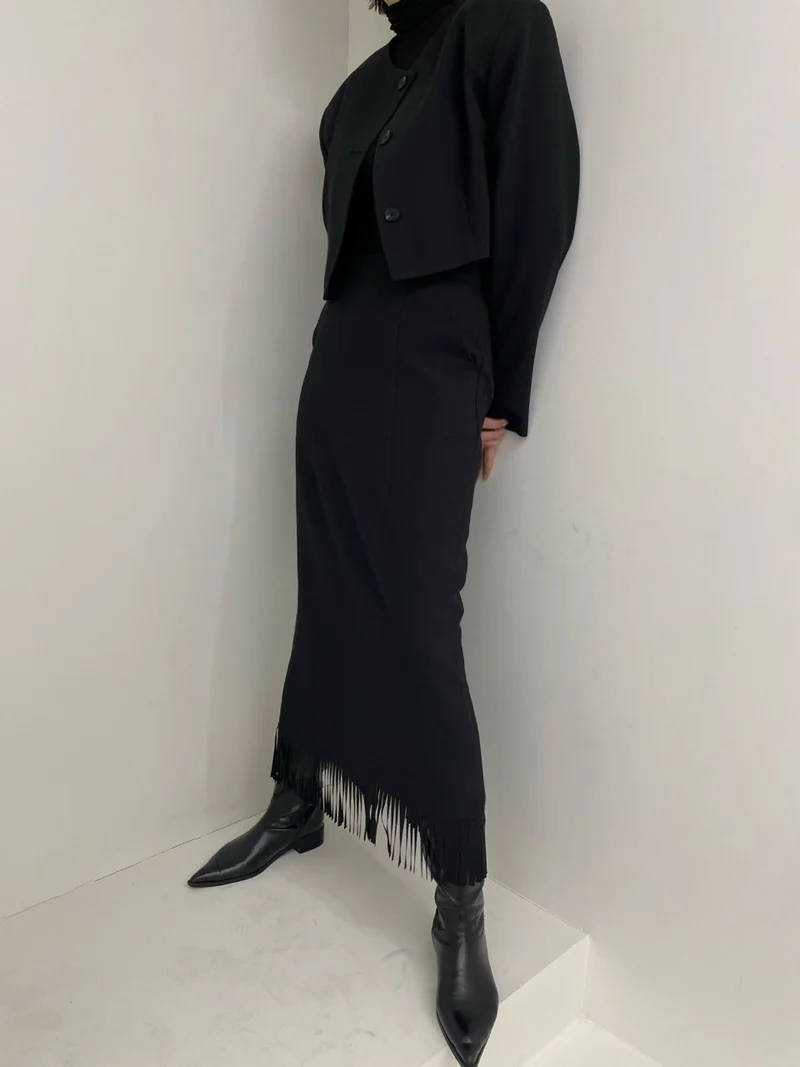 Iacocca Fringe Hem Midi Skirt