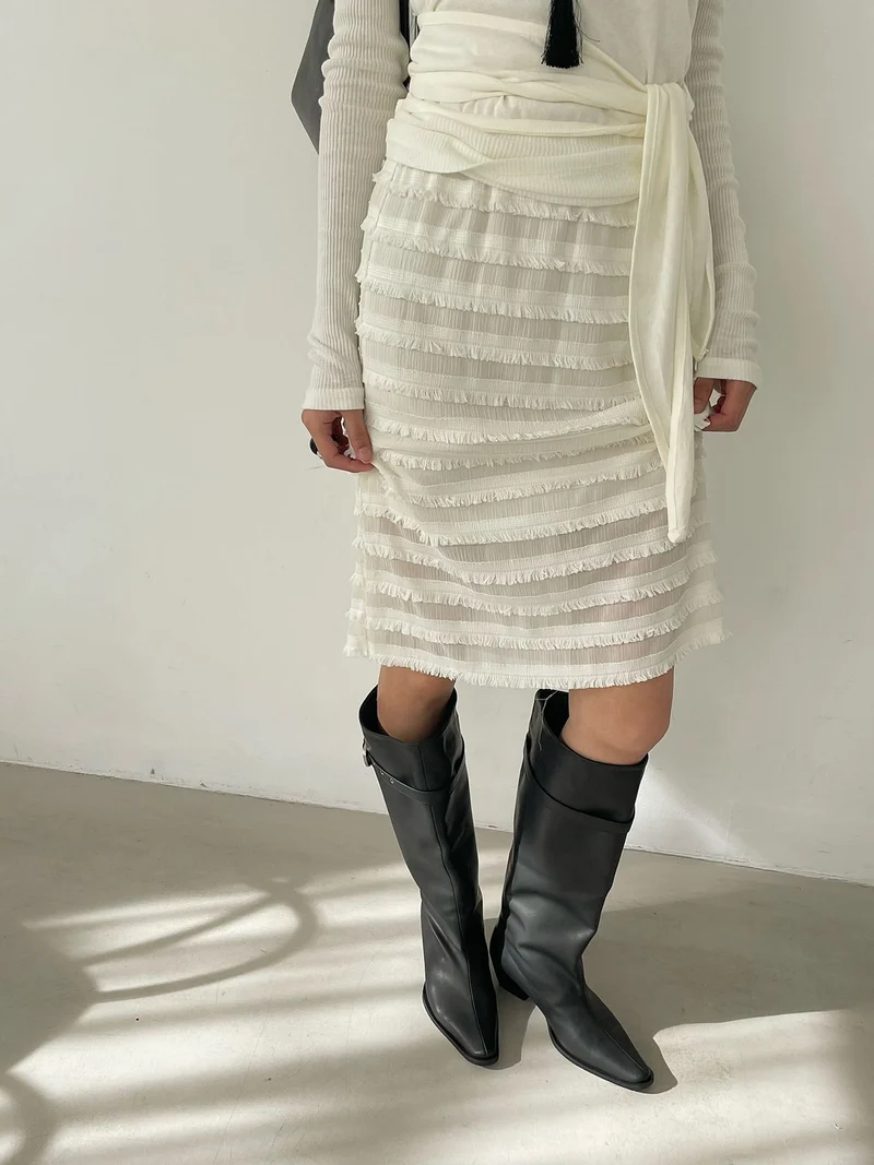 Wade Tiered Fringe Midi Skirt