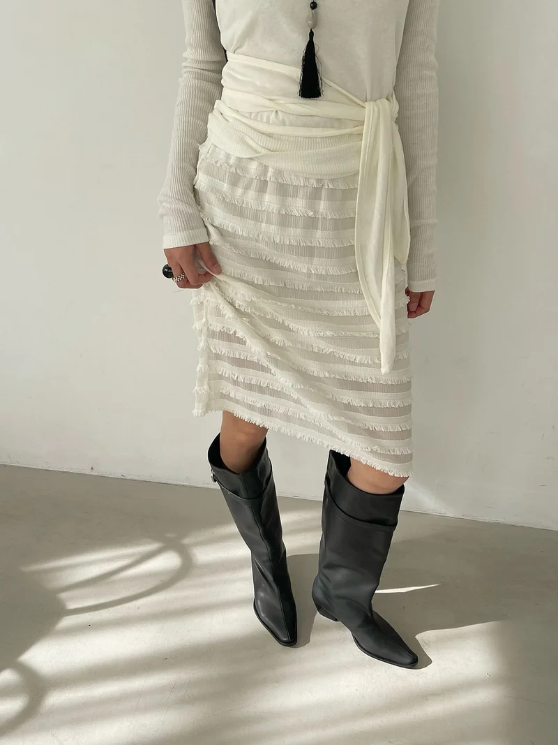 Wade Tiered Fringe Midi Skirt
