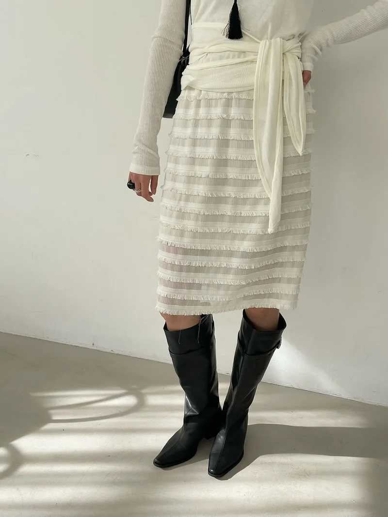 Wade Tiered Fringe Midi Skirt