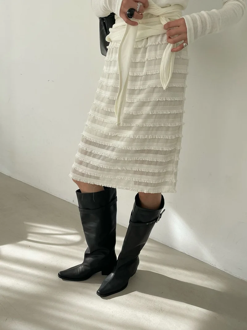 Wade Tiered Fringe Midi Skirt