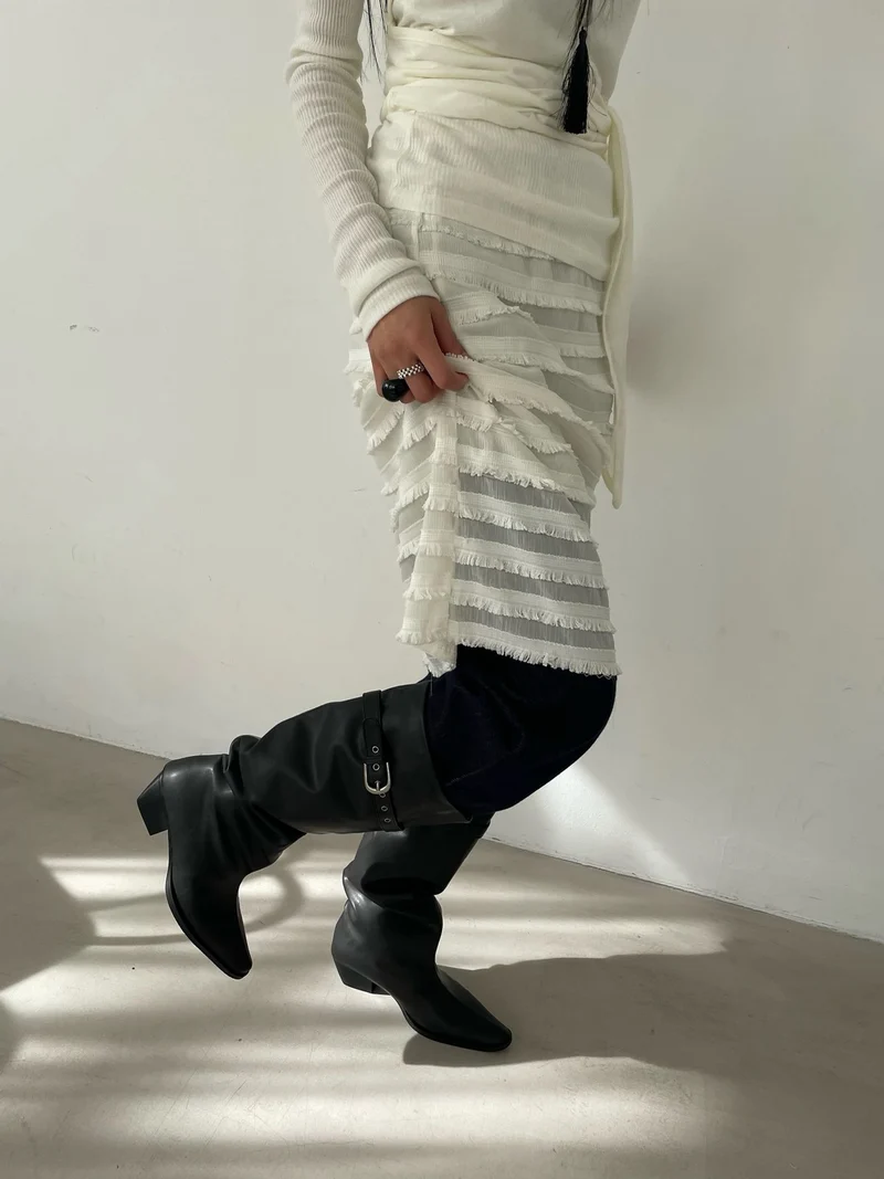 Wade Tiered Fringe Midi Skirt