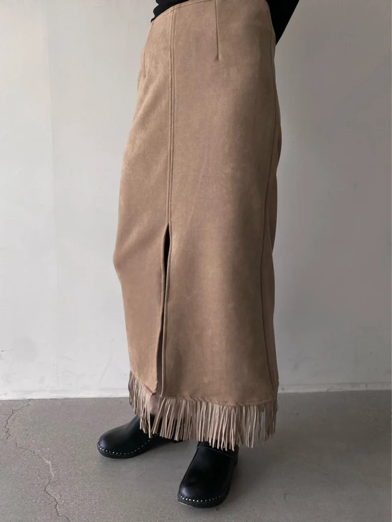 Unsane Suede Fringe Midi Skirt