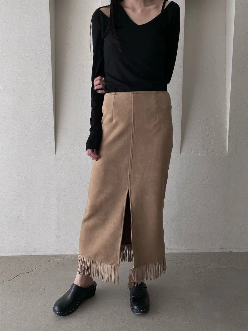 Unsane Suede Fringe Midi Skirt