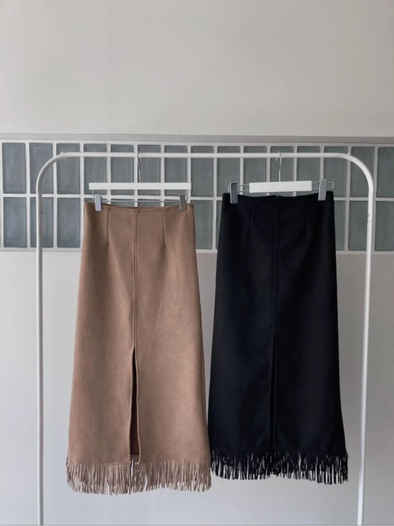 Unsane Suede Fringe Midi Skirt