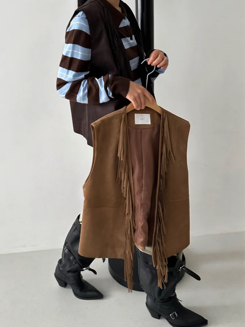 Sof Suede Fringe Open-Front Vest