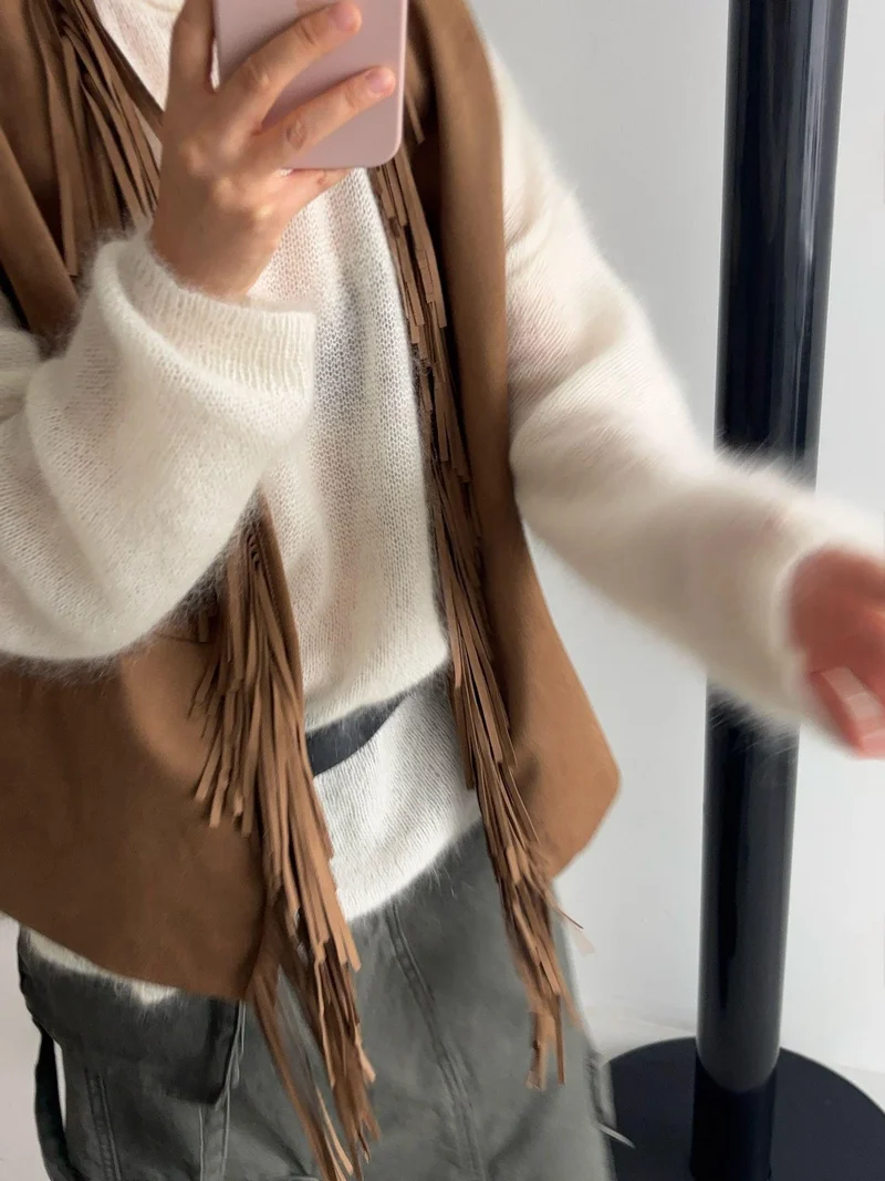 Sof Suede Fringe Open-Front Vest