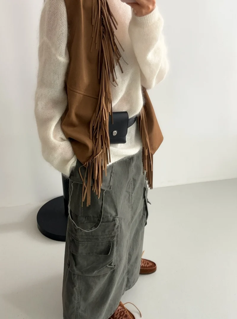 Sof Suede Fringe Open-Front Vest