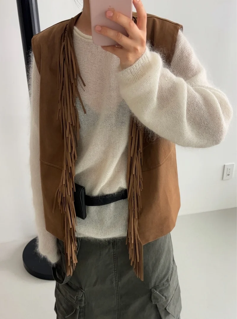 Sof Suede Fringe Open-Front Vest