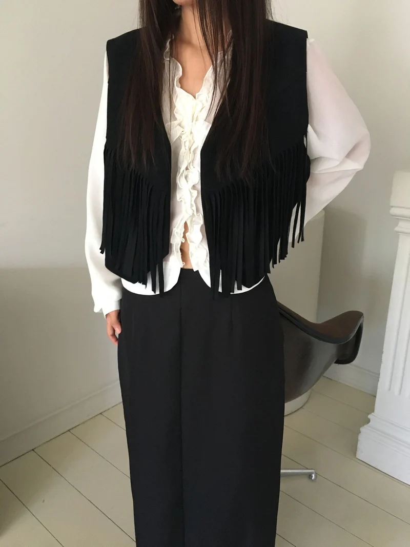 Paz Suede Fringe Cropped Vest