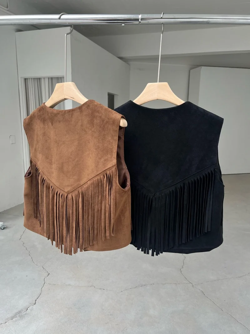 Paz Suede Fringe Cropped Vest