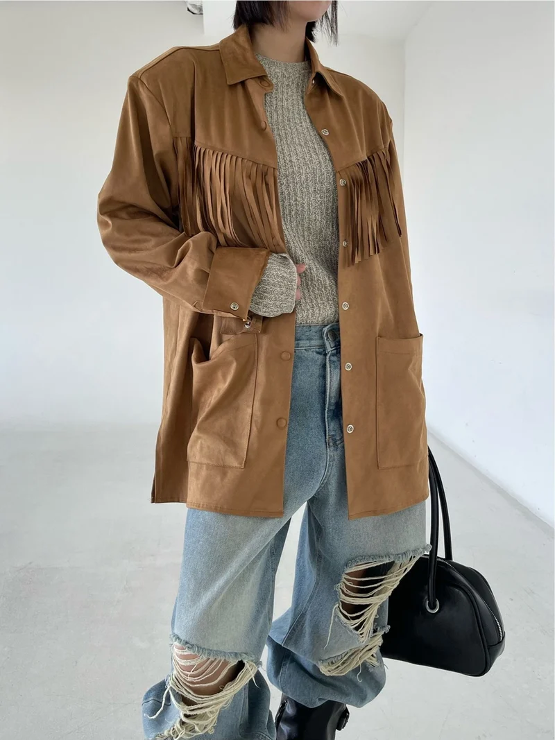 Reiz Suede Fringe Oversized Jacket