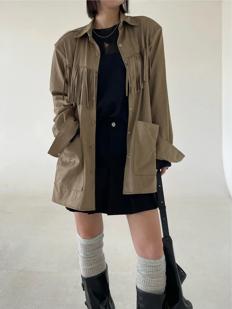 Reiz Suede Fringe Oversized Jacket