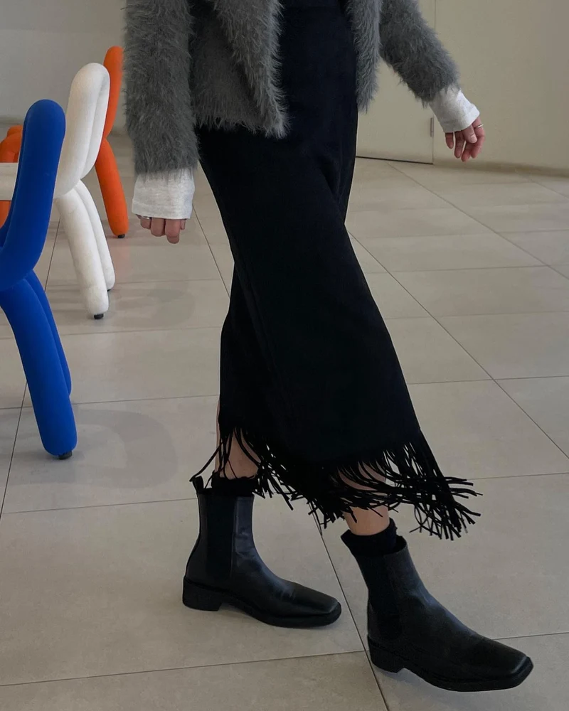 Bonheur Suede Fringe Midi Skirt