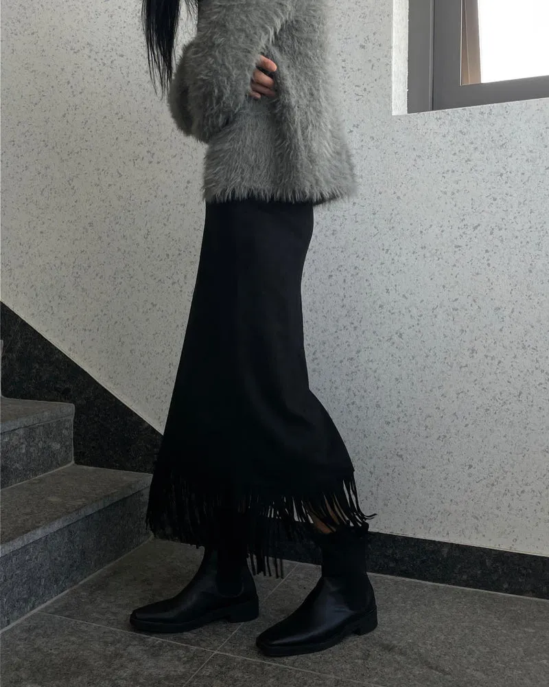 Bonheur Suede Fringe Midi Skirt