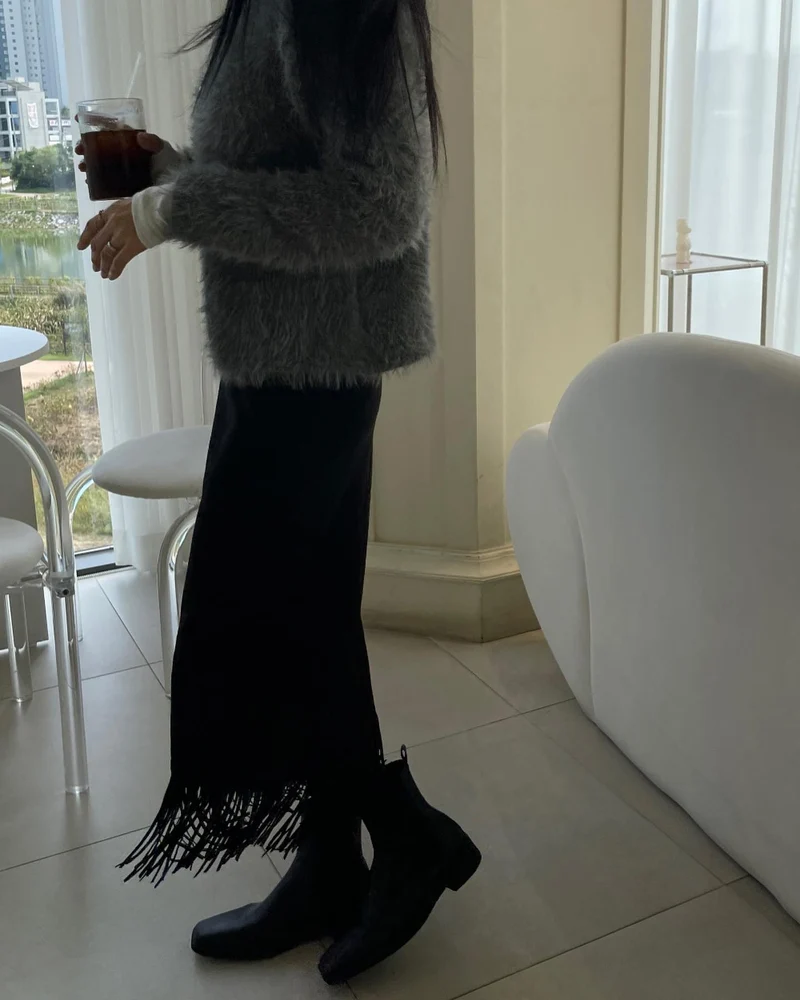 Bonheur Suede Fringe Midi Skirt