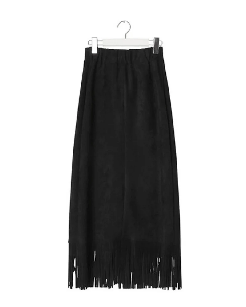 Bonheur Suede Fringe Midi Skirt