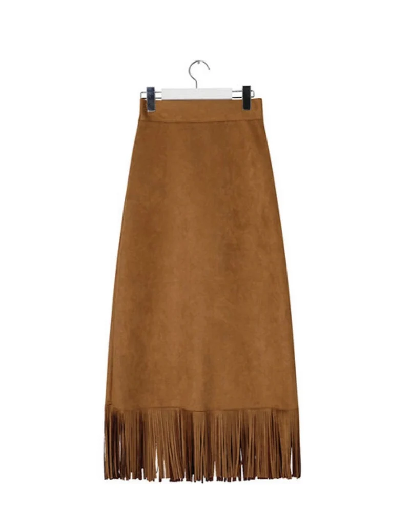 Bonheur Suede Fringe Midi Skirt