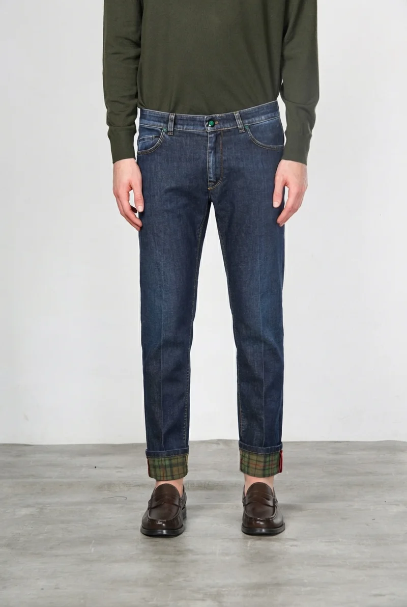 Harris pantalon 5 poches homme en denim motif prince-de-galles slim fit
