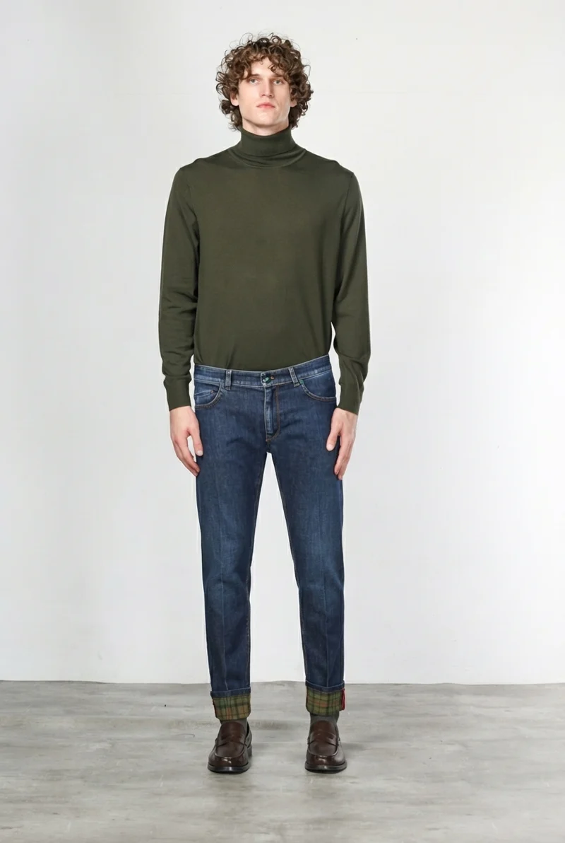 Harris pantalon 5 poches homme en denim motif prince-de-galles slim fit