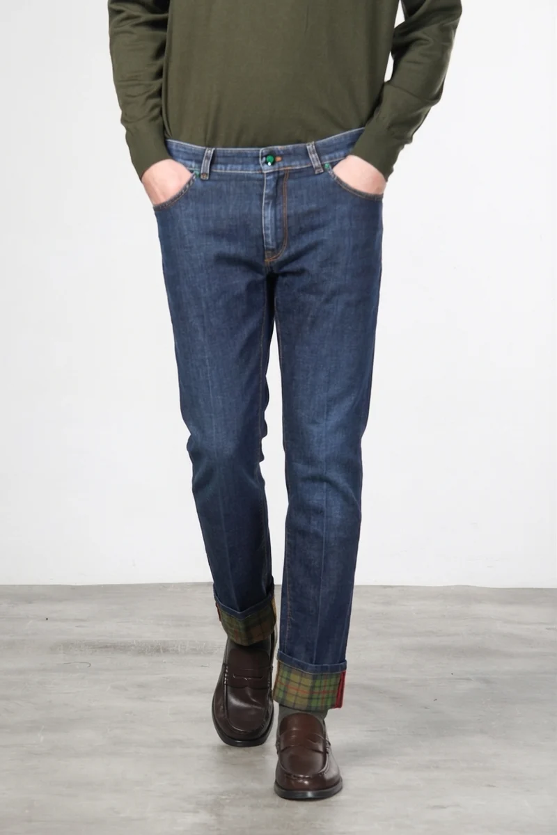 Harris pantalon 5 poches homme en denim motif prince-de-galles slim fit