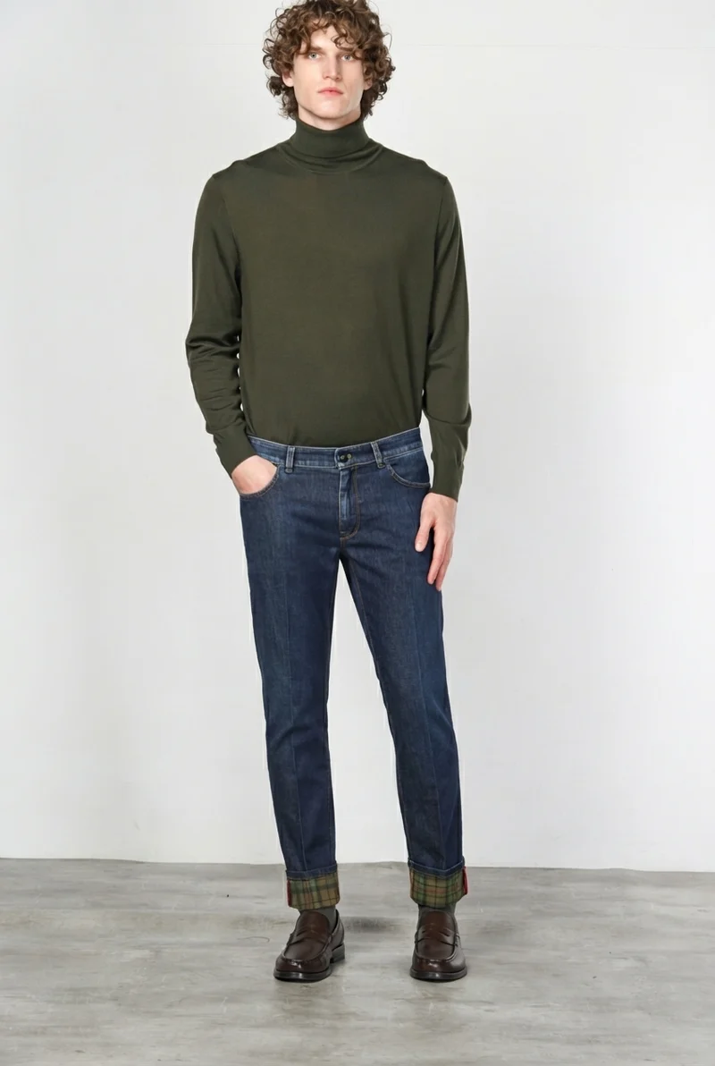 Harris pantalon 5 poches homme en denim motif prince-de-galles slim fit