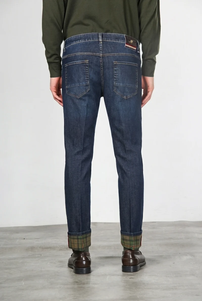 Harris pantalon 5 poches homme en denim motif prince-de-galles slim fit