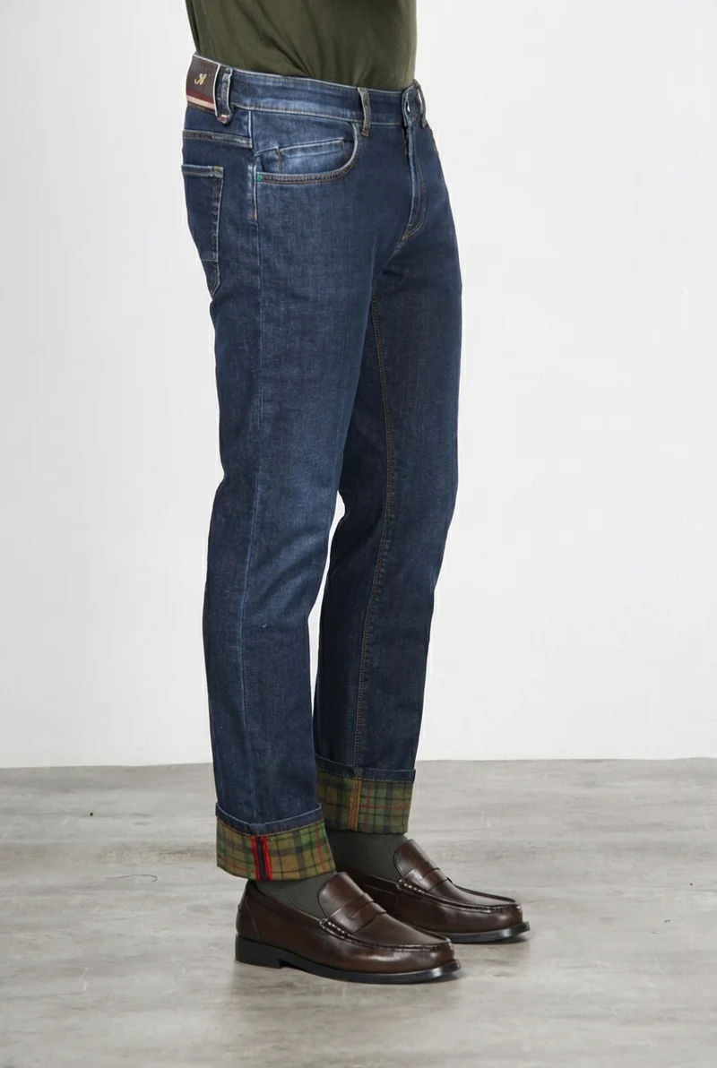 Harris pantalon 5 poches homme en denim motif prince-de-galles slim fit
