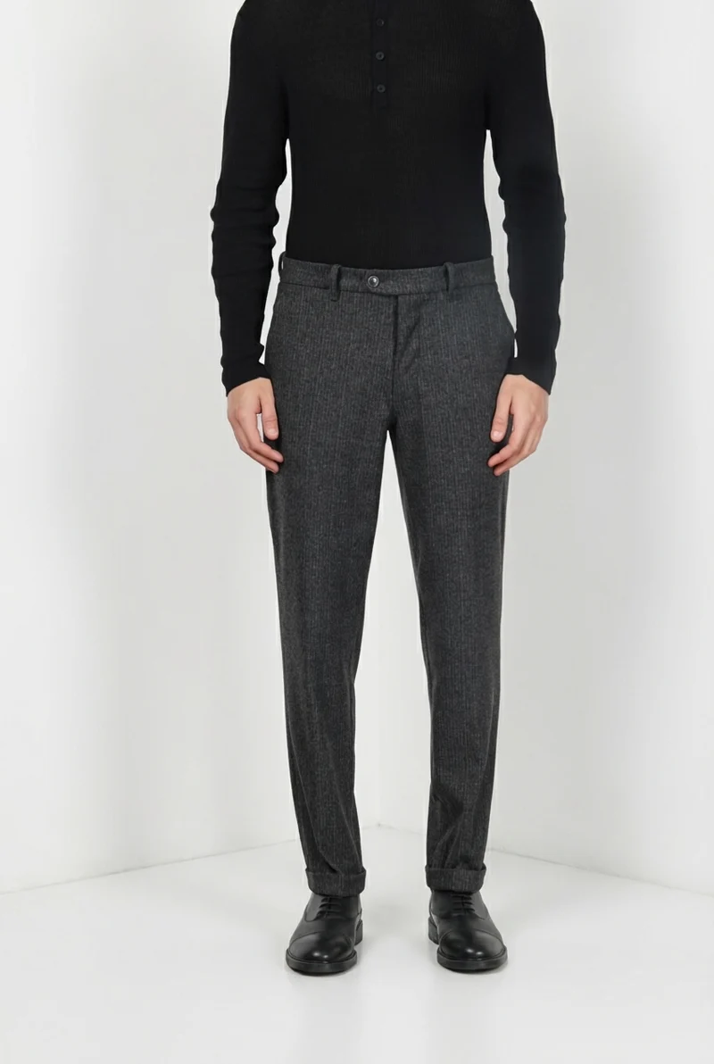 Paris pantalon chino homme à fines rayures en jersey flanelle carrot fit