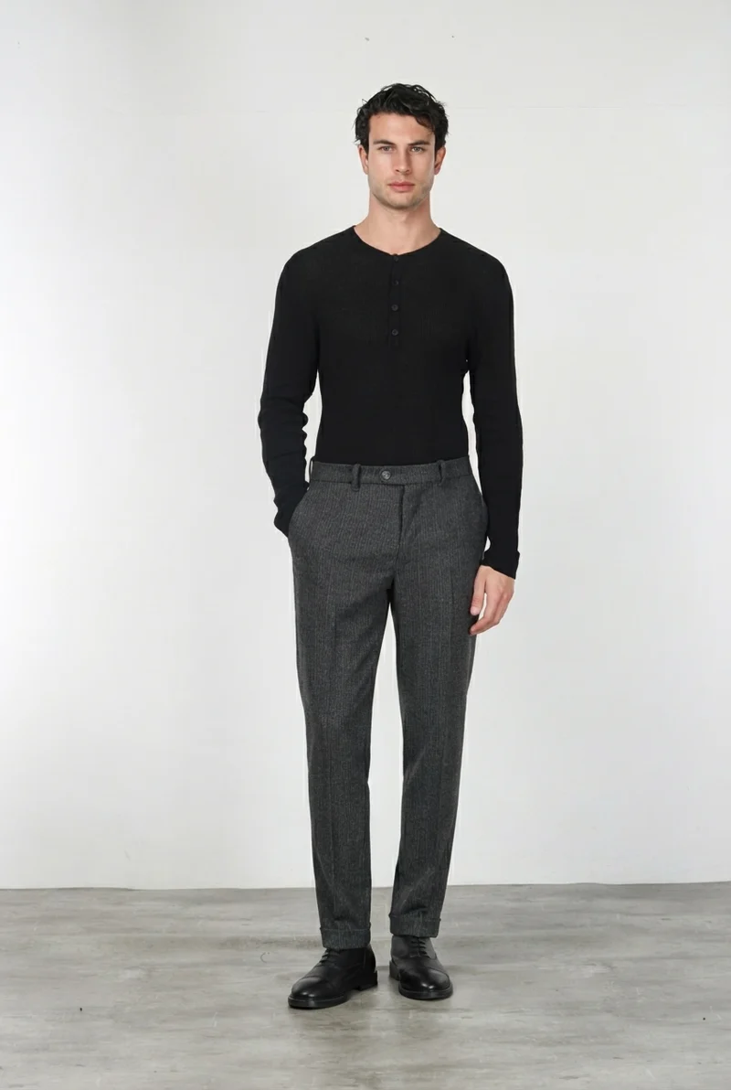 Paris pantalon chino homme à fines rayures en jersey flanelle carrot fit