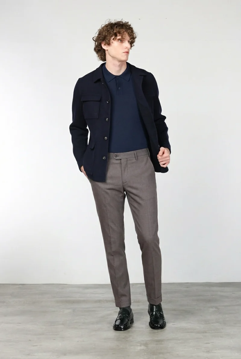 New York pantalon chino homme à motif œil-de-perdrix teint fil regular fit