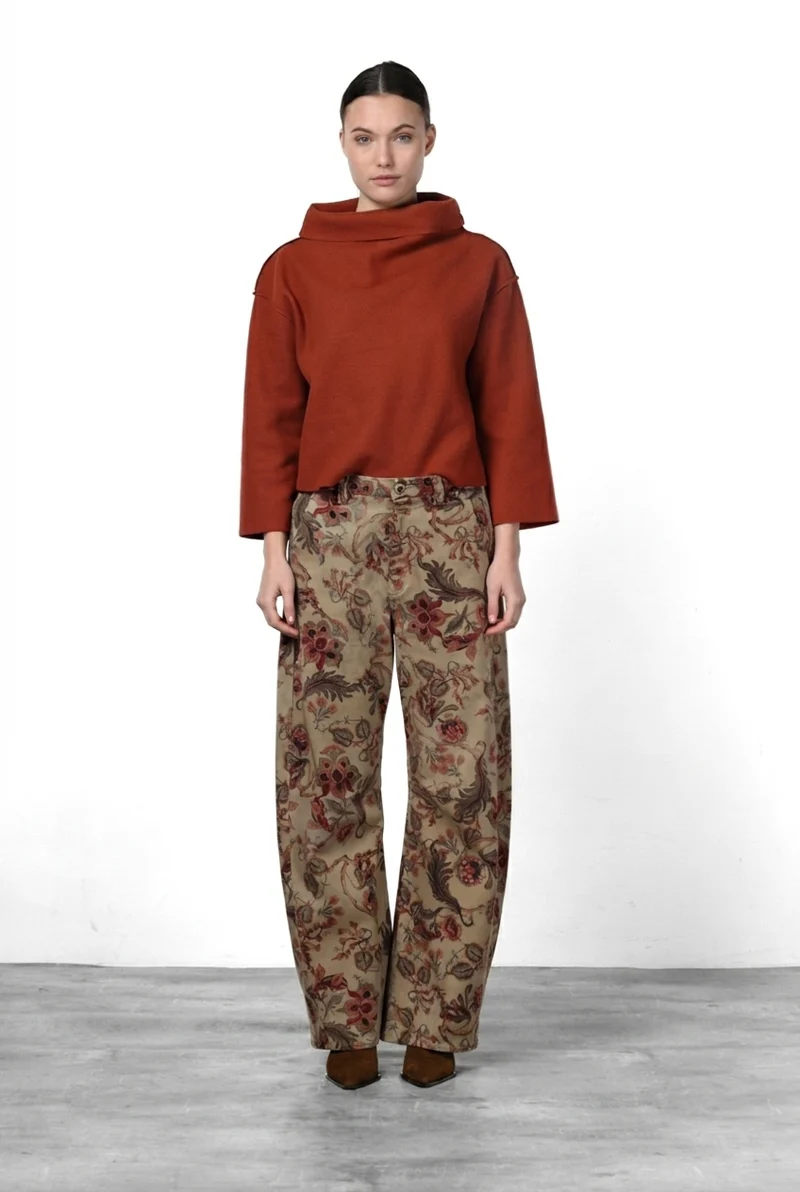 Pantalon Chino Femme Vivienne City en Tissu Bull à Grandes Fleurs Coupe Balloon