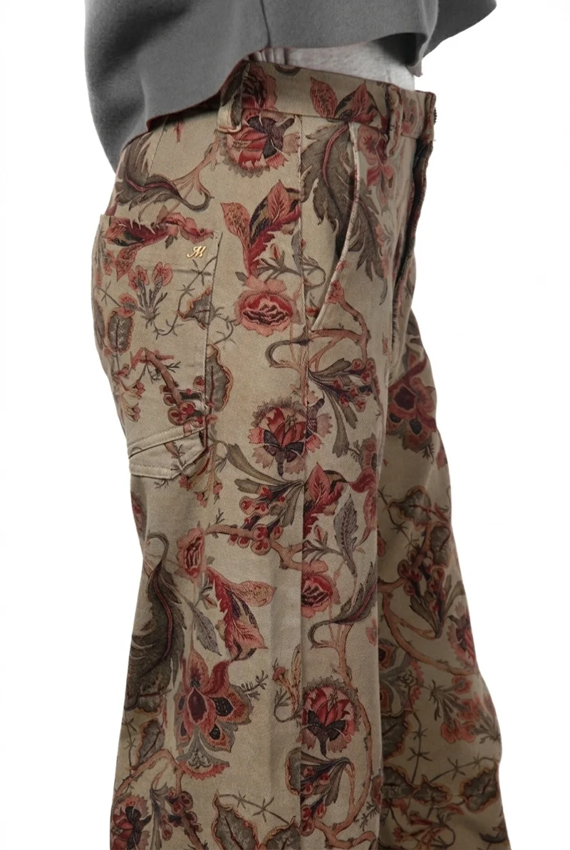 Pantalon Chino Femme Vivienne City en Tissu Bull à Grandes Fleurs Coupe Balloon