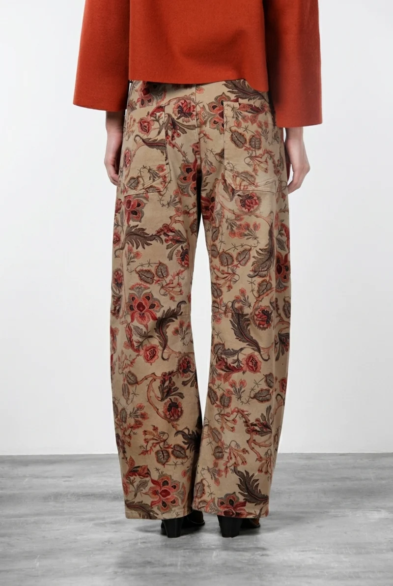 Pantalon Chino Femme Vivienne City en Tissu Bull à Grandes Fleurs Coupe Balloon