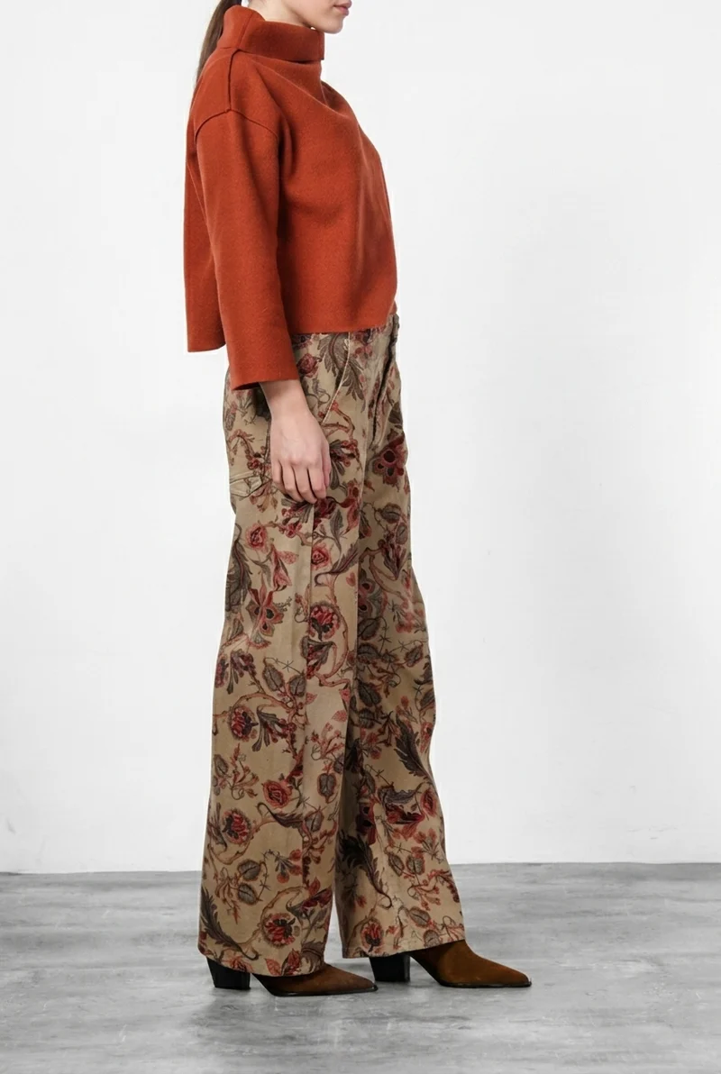 Pantalon Chino Femme Vivienne City en Tissu Bull à Grandes Fleurs Coupe Balloon