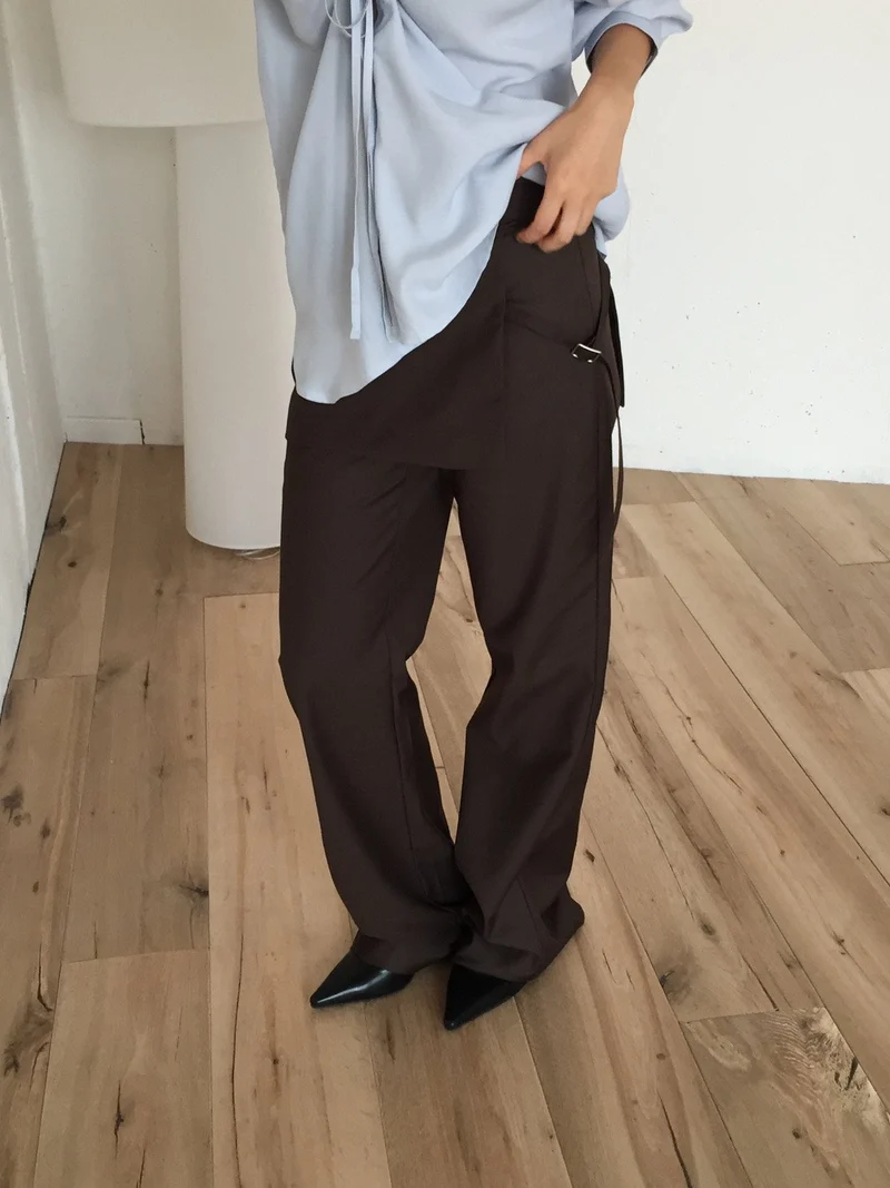 Lovemoment Wide Leg Slacks with Buckle