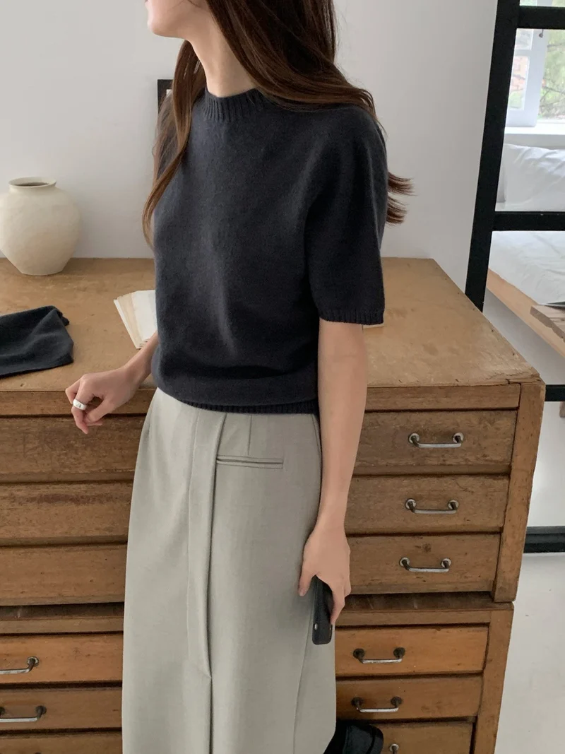 Anstand Crew Neck Short Sleeve Wool Knit Pullover
