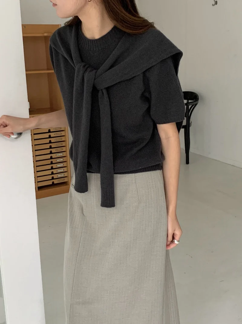 Anstand Crew Neck Short Sleeve Wool Knit Pullover