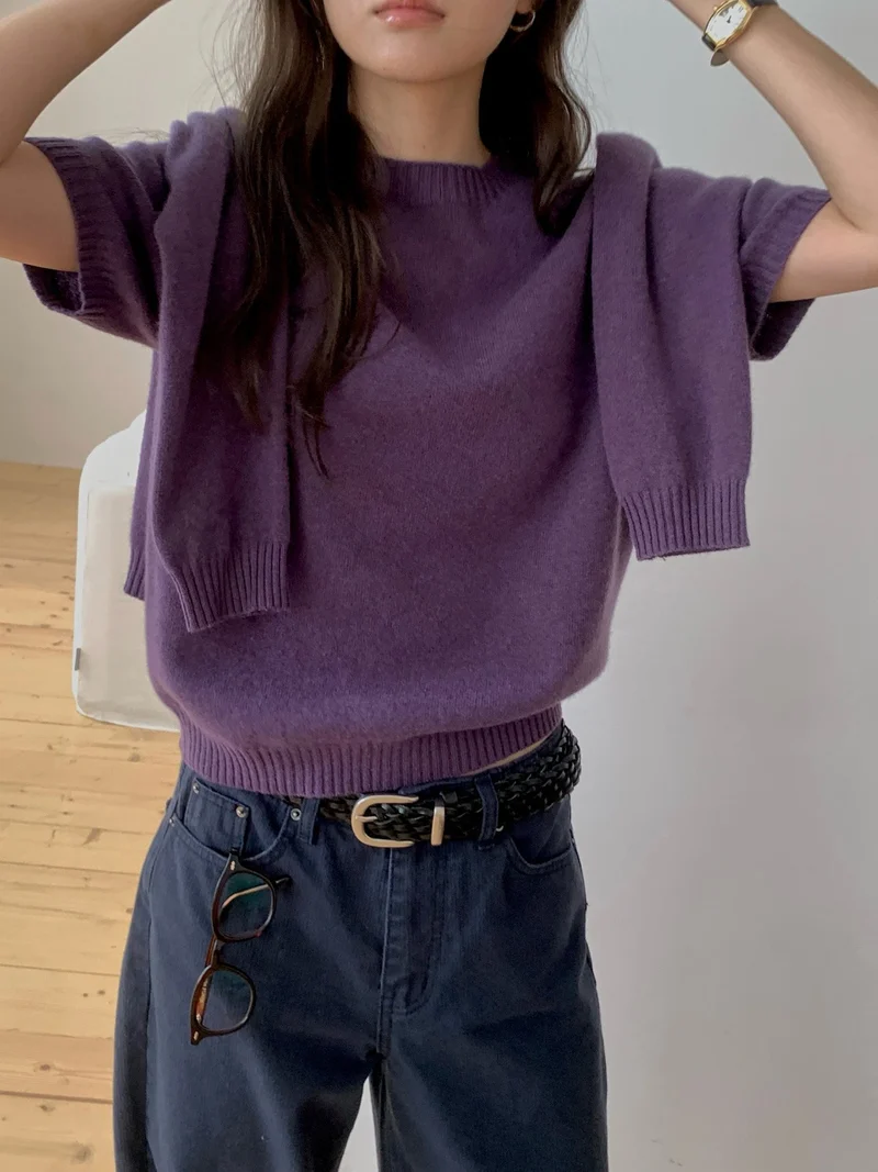 Anstand Crew Neck Short Sleeve Wool Knit Pullover