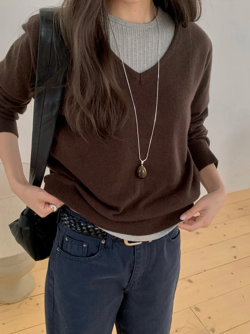 Anstand V-Neck Cashmere Blend Knit Pullover
