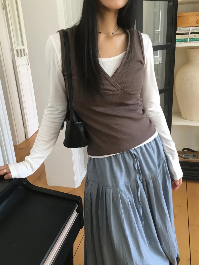 Treean Pleated Midi Skirt with Drawstring Elastic Waist