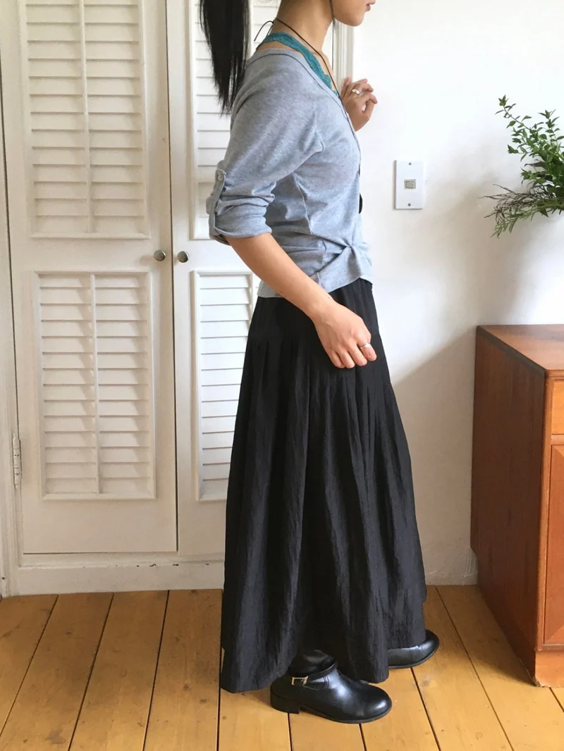 Treean Pleated Midi Skirt with Drawstring Elastic Waist