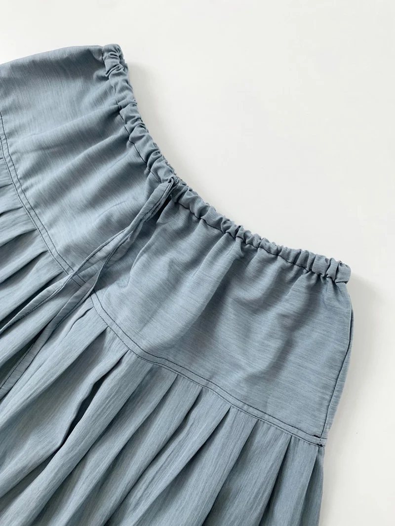Treean Pleated Midi Skirt with Drawstring Elastic Waist