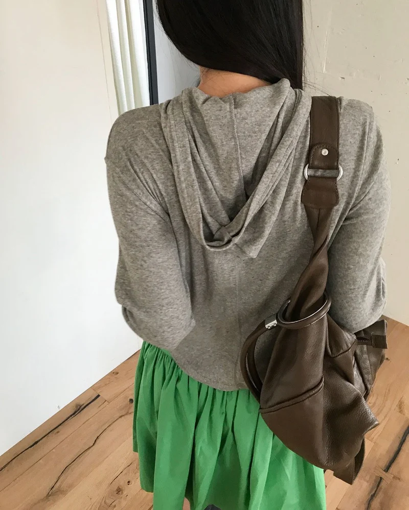 Treean Draped Hood Long Sleeve Cropped Top